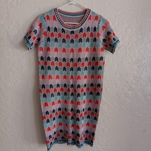 Vintage Mini Dress Sz S/M Bodycon Jacquard Knit Geometric Metallic Fairycore Y2K
